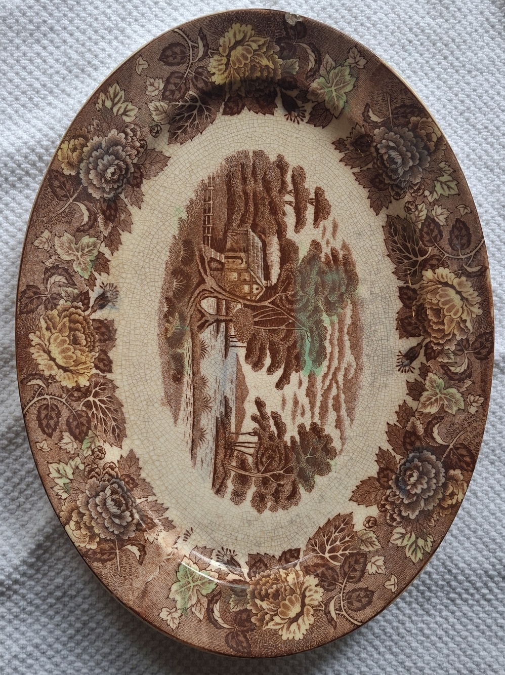 Vintage Brown and Cream Transferware Serving Platter